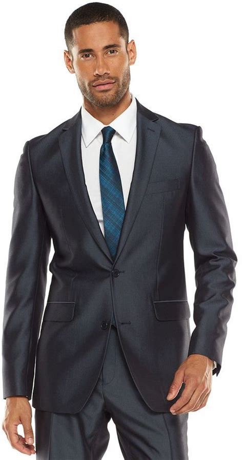 Apt 9 Mens Extra Slim Herringbone Blue Suit Jacket Blue Suit Jacket