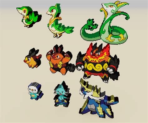 Starter Pokemon 5 Gen Voxel Sprite 3d Print Models In Monsters