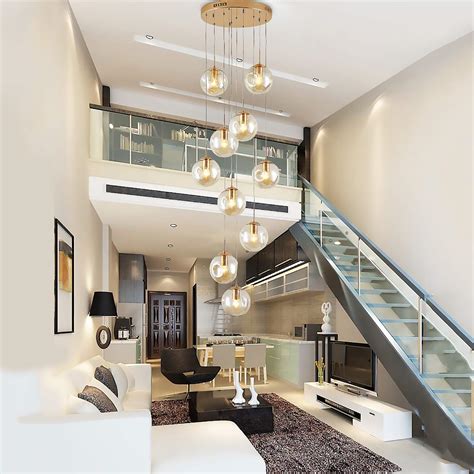 10 Glass Balls Staircase Chandelier Long Pendant Light Foyer