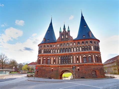 Historical Holstentor City Gate In Lubeck View At Sunny Day Stock