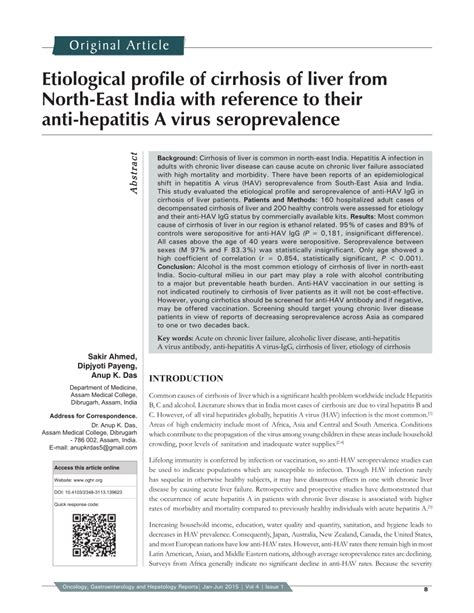 Pdf Etiological Profile Of Cirrhosis Of Liver From North East India With Reference To Their