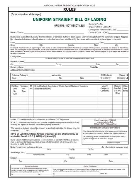 Bill Of Landing 2020 2021 Fill And Sign Printable Template Online