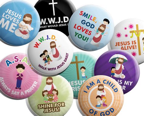 Christian Pinback Buttons For Kids Wwjd 10 Pack Large 225 Vbs