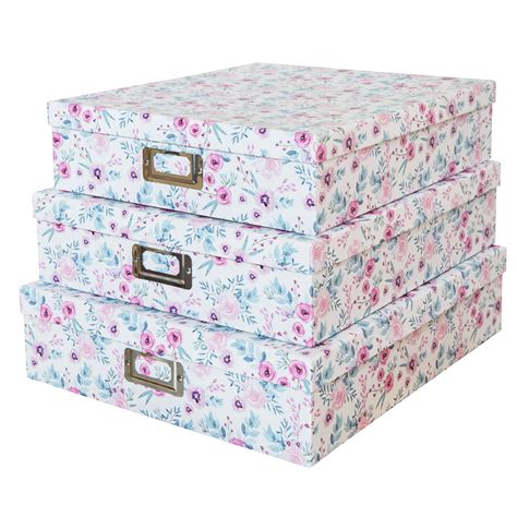 Soul & Lane Decorative Storage Cardboard Boxes with Flower Design (Set of 3, In Full Bloom 
