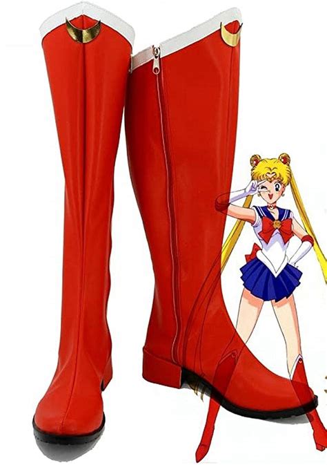 Nasfotim Sailor Moon Boots For Women Girls Usagi Tsukino Cosplay Shoes Costume Leather Red