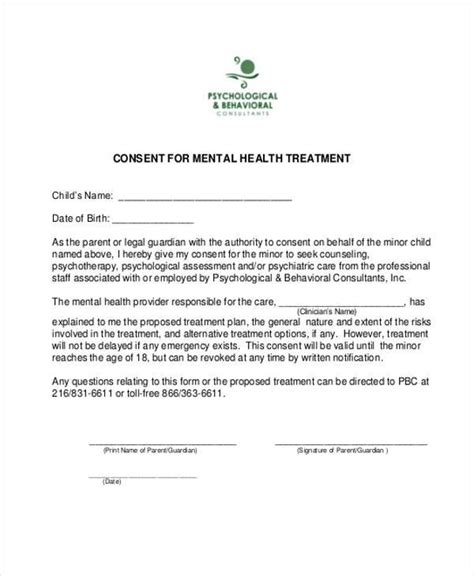 Mental Health Consent Form Template