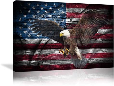 Wall Art Canvas Print Retro American Flag Bald Eagle Us Military Painting Framed Ebay