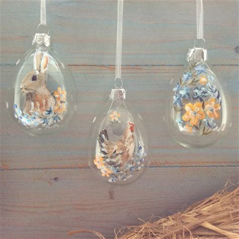 Painted Glass Easter Egg Decorations Set Of Three By The