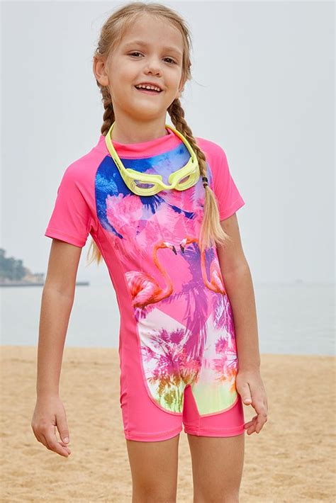 Pink Flamingo Love One Piece Swimsuit For Little Girl Kids Outfits