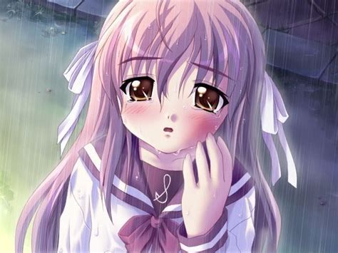 Sad Crying Anime Girl With Sakura Colored Hair And Hazel