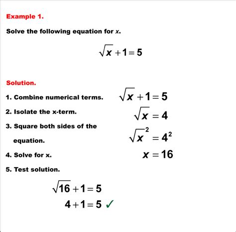 Math Example Solving Equations Solving Radical Equations Example 1