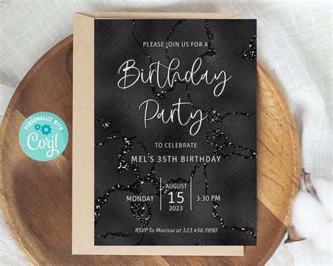 Black Marble Party Invitation Instant Download Black Party Invite