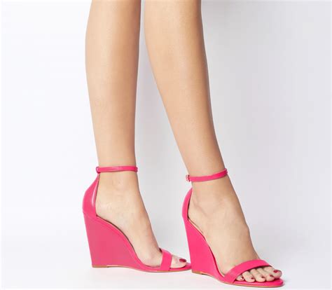 Office Hoot Two Part Slim Wedge Heels Neon Pink Leather - High Heels