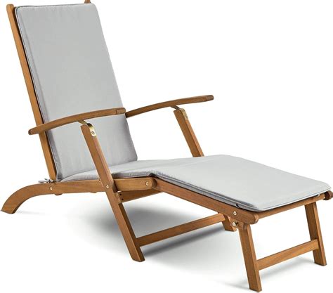 Vonhaus Wooden Sun Lounger Steamer Chair Folding Sunlounger Chair For Garden Removable