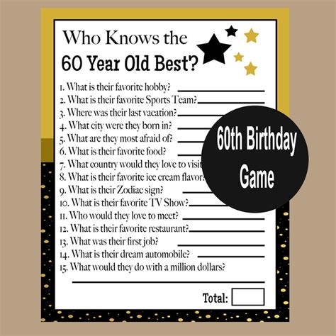 60th Birthday Game 60th Birthday Party 1962 Party Game 60th Birthday