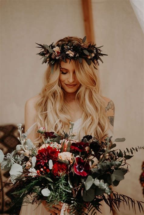 Bohemian Brides Will Love The Bold Flower Crown Off The Shoulder