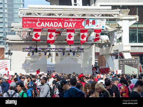 people gathered for multicultural canada day celebration at yonge