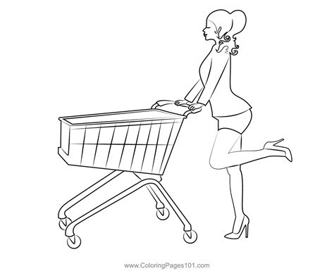 Women With Shopping Cart Coloring Page For Kids Free Women Printable