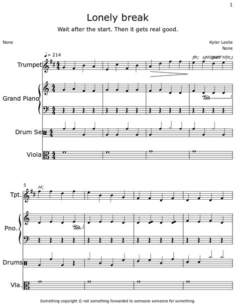 Lonely Break Sheet Music For Trumpet Piano Drum Set Viola