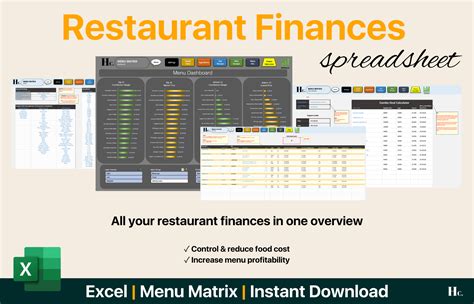 Menu Matrix Paid Version Restaurant Finances Food Costing Template