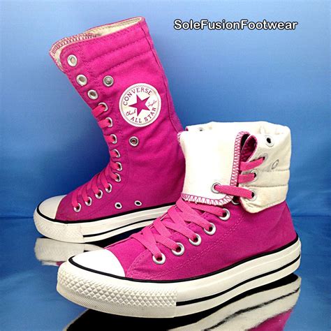 Converse Womens All Star Hi Trainers Pink Sz 5 X Hi Tall Knee Boots Eu