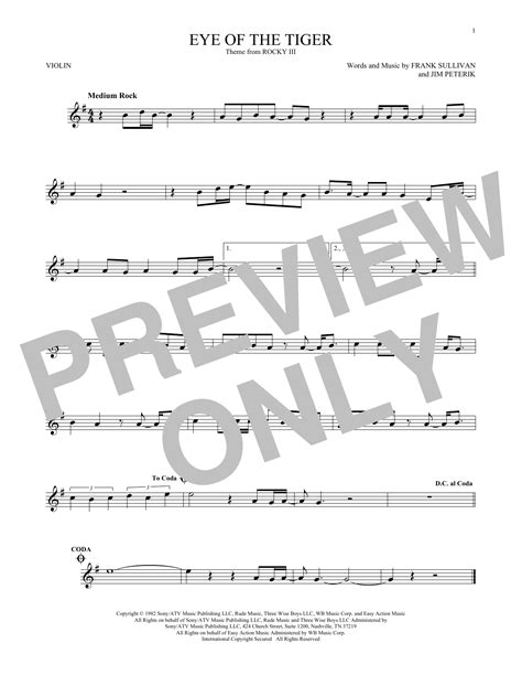 Eye Of The Tiger Violin Solo Print Sheet Music Now