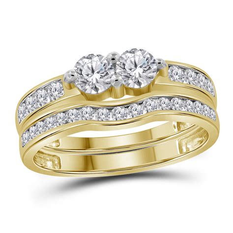 14kt Yellow Gold Womens Round Diamond 2 Stone Bridal Wedding Engagement