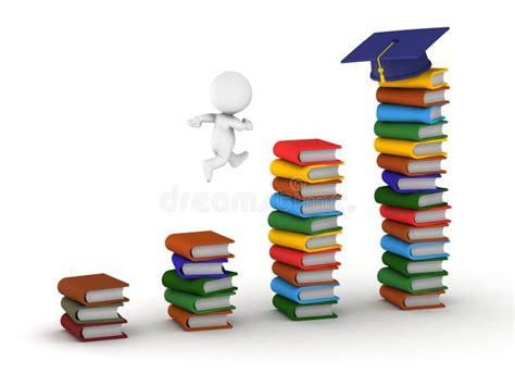 3d Man Studying Concept With Books And Graduation Cap Stock