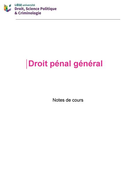 Notes Droit pénal BAC 2 2020 2021 Notes de cours Droit pénal général