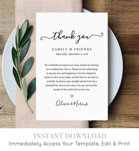 Wedding Thank You Letter Thank You Note Printable Wedding In Etsy