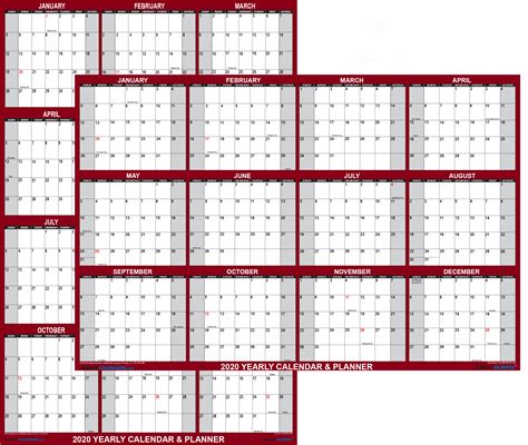 2020 Wall Calendar 24 X 36 Reversible Maroon Swiftglimpse