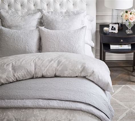Monique Lhuillier Blossom Embroidered Cotton Quilt And Shams Gray Potterybarn Rose Duvet Cover