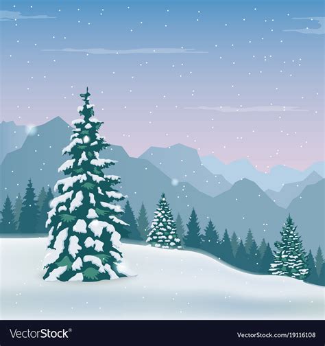 Winter Landscape With Snow Trees And Mountains Vector Image