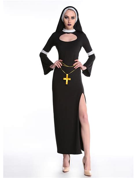 Wholesale Sexy Nun Costume Adult Women Cosplay Dress With Black Hood Halloween Costume Cosplay