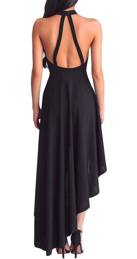 Sexy Vestido Negro Halter Asimetrico Largo Elegante 61800 59900 En Mercado Libre