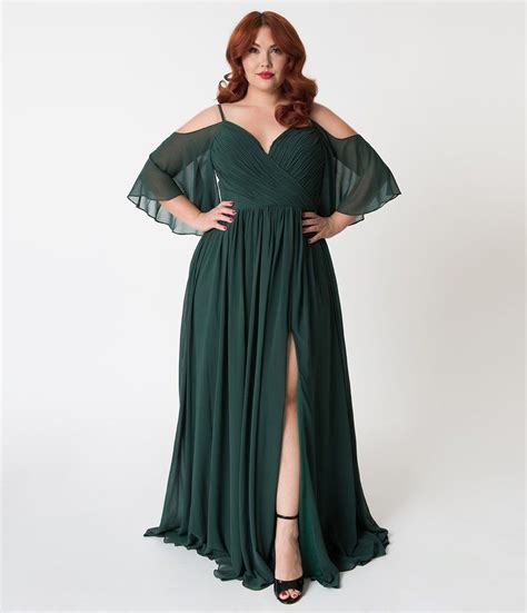 Plus Size Emerald Green Off The Shoulder Flutter Sleeves Pleated