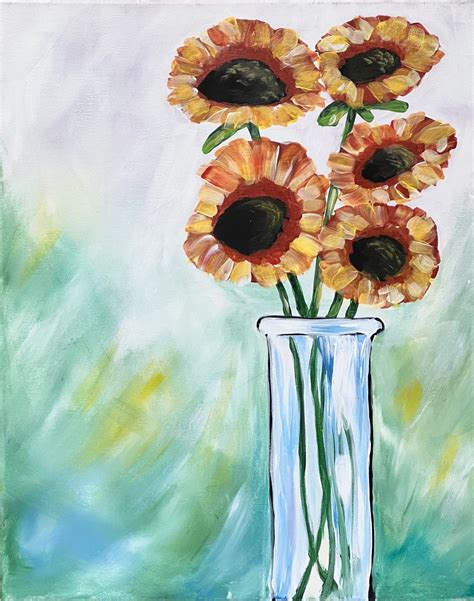 Sip And Paint Sunflowers In Vase Art Studio 27