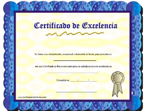 Certificado De Excelencía Certificados Imprimibles Diplomas Para