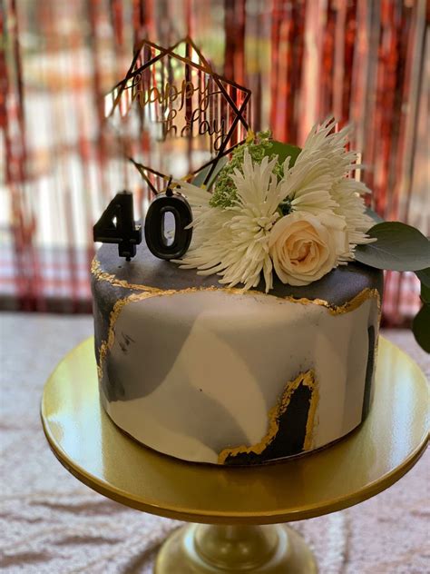 Marbled Fondant With Gold Accent 40th Birthday Cake 40th Birthday