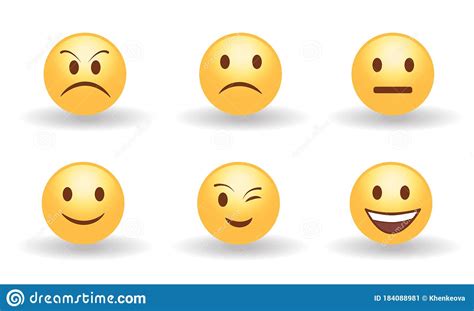 Set Of Six Yellow Cute Happy Smiling Sad Angry Suprised