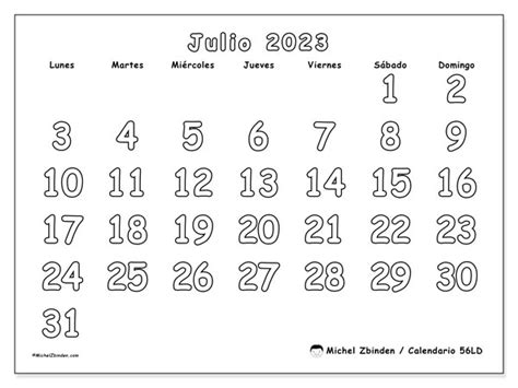 Calendario Julio De 2023 Para Imprimir “56ld” Michel Zbinden Ar