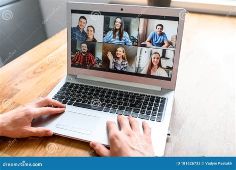 Video Meeting On Laptop Screen Zoom App Stock Photo Image Of