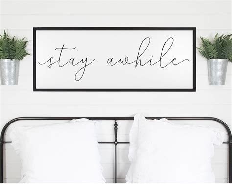 Stay Awhile Sign Framed Wood Signs Living Room Wall Decor Etsy Canada