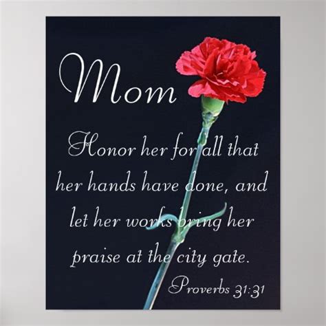 Red Carnation Mothers Day Bible Verse Proverbs Poster Zazzle