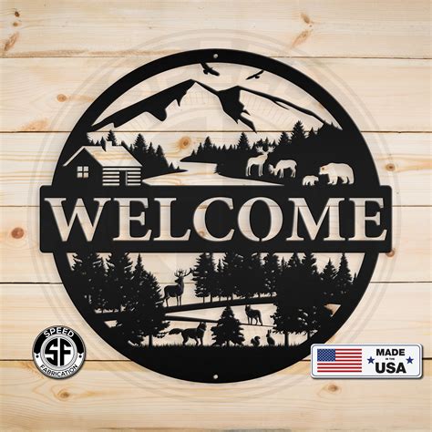 Mountain Cabin Welcome Metal Sign Etsy