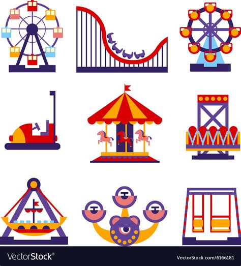 Amusement Park Icons Set Of Flat Design Royalty Free Vector