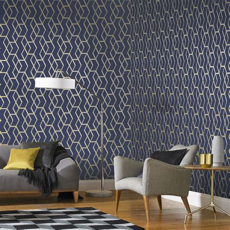 Archetype Navy And Gold Wallpaper Grahambrownuk