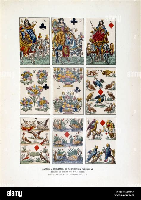 Coloured Illustration Of Playing Cards Depicting Emblems Made In Paris