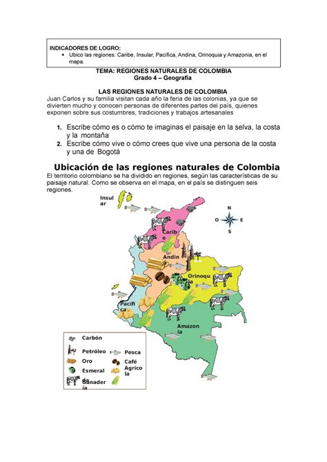 Regiones Naturales De Colombia Geografia Grado 4 2020 1 Tema Regiones Naturales De Colombia
