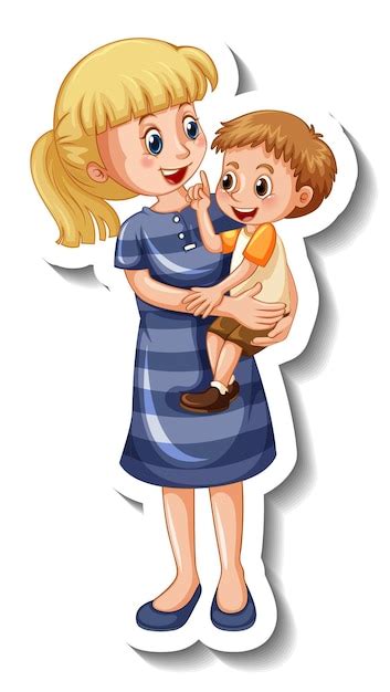 free vector a sticker template with a mother holding her son